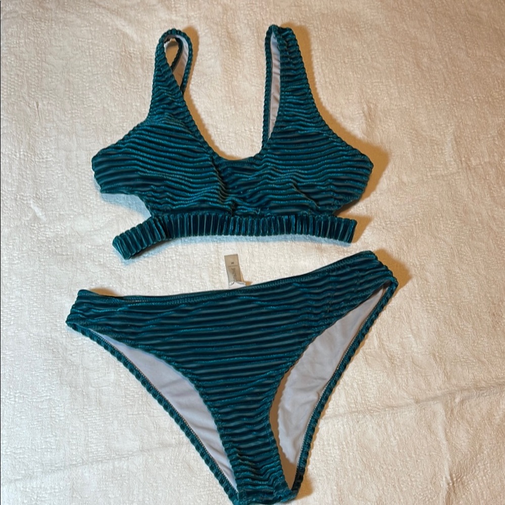 Teal Ribbed Bikini Set